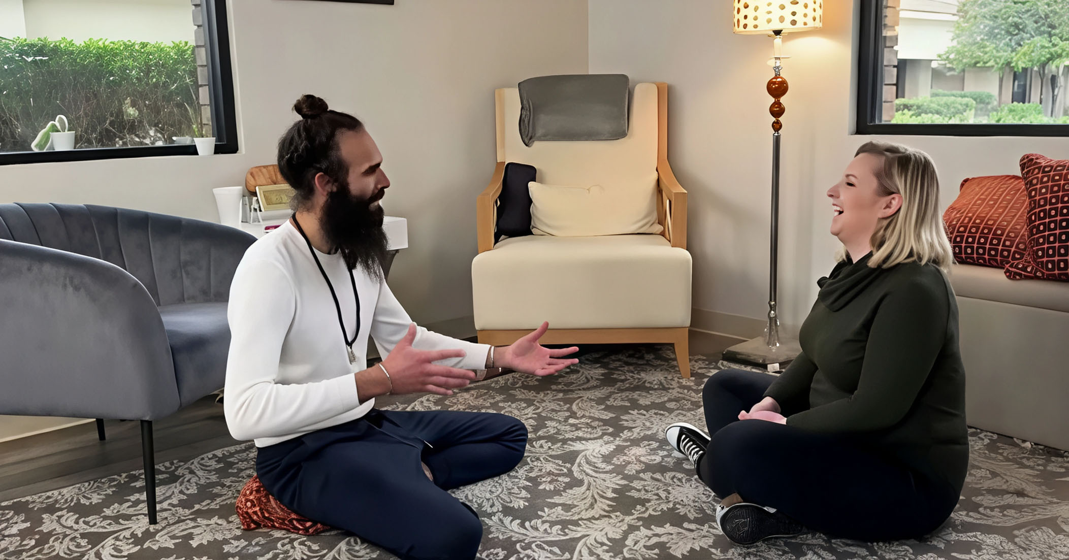 Yoni Banayan in a clinical session — the kind of grounded, present therapeutic work that defines Earth's Edge Wellness